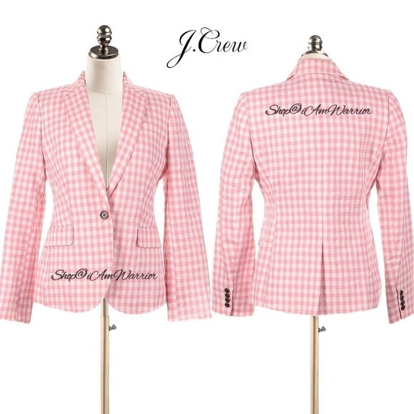 J.Crew cotton candy pink gingham one button linen blazer *shop@iamwarrior - Picture 6 of 16